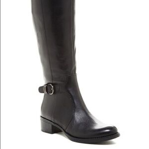 Franco Sarto Black Cecily Leather Buckle Details High Riding Boot Size 6.5